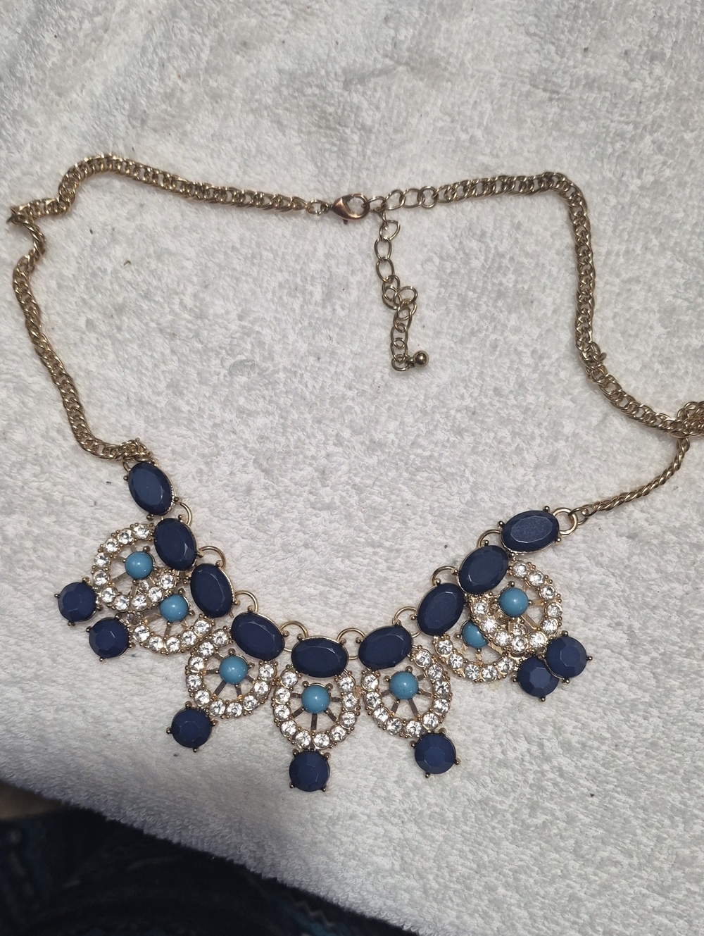 Source Unknown Gold-Tone Necklace with Navy and Turquoise Stones